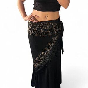 Beautiful NWT Scala black gold beaded scarf